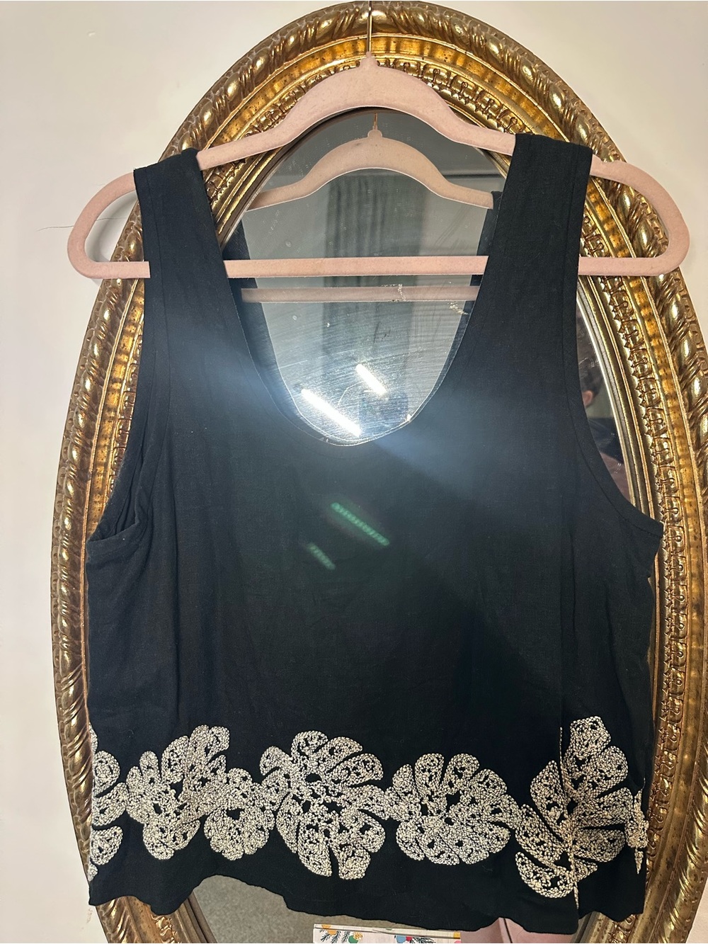 Banana Republic Black Tank with Silver Beaded Leaf Border